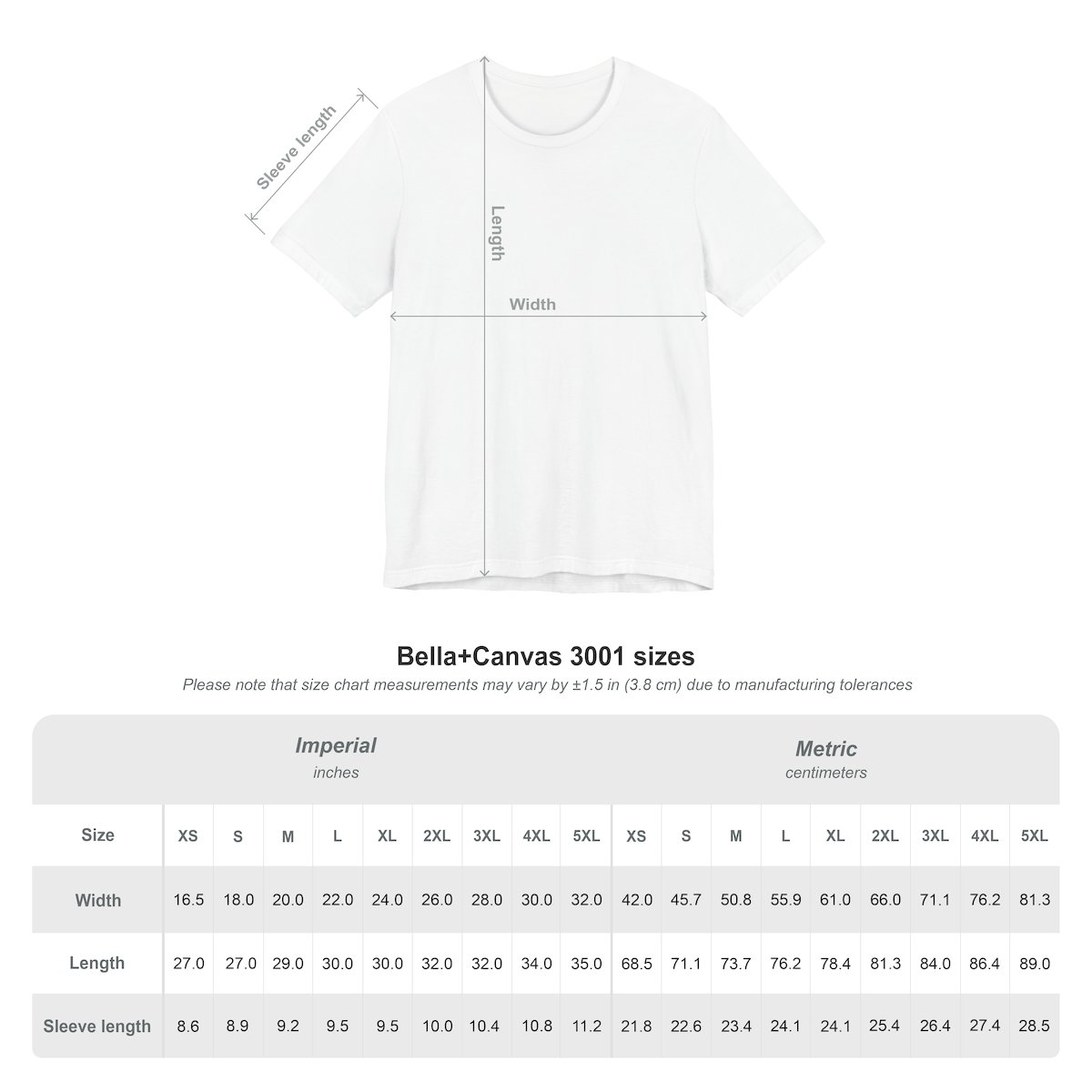 Shirt size chart